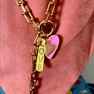 VTG Dress Belt - Gold-tone and Pink Heart dress belt or crazy necklace. lol
